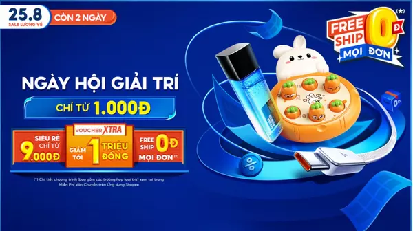 Shopee 25.8 - Sale Cuối Tháng: Hàng Triệu Deal Xịn, FreeShip 0Đ