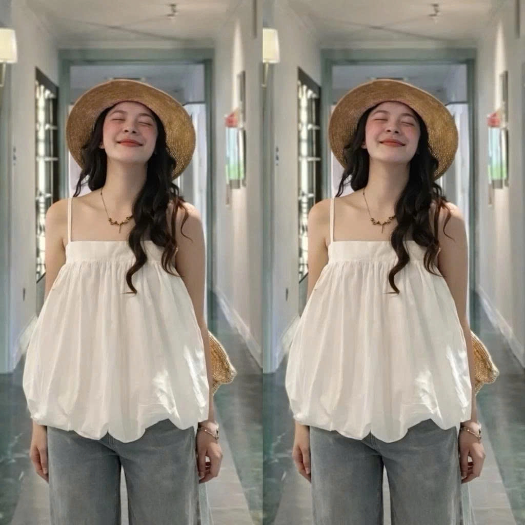 Áo Bí 2 Dây Phồng Có Dây Điều Chỉnh Form Babydoll Rộng Chất Vải Gió Màu Sắc Đa Dạng