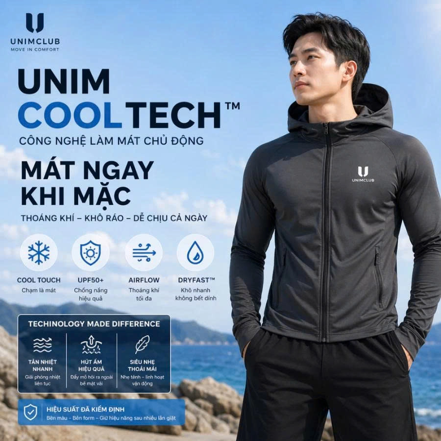 Áo Chống Nắng 2 Lớp Unisex UNIM Ngừa Tia UV SPF50 Chất Kim Cương Thông Hơi Tản Nhiệt Làm Mát Khóa Kéo Kín Mặt