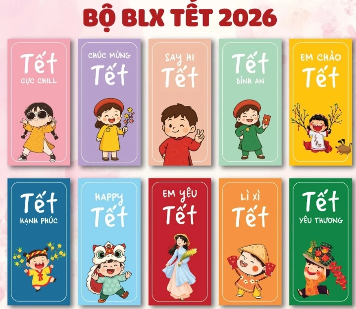 Combo 10 Bao 10 Mẫu lì xì Bé Chào Tết 2026 Dễ Thương