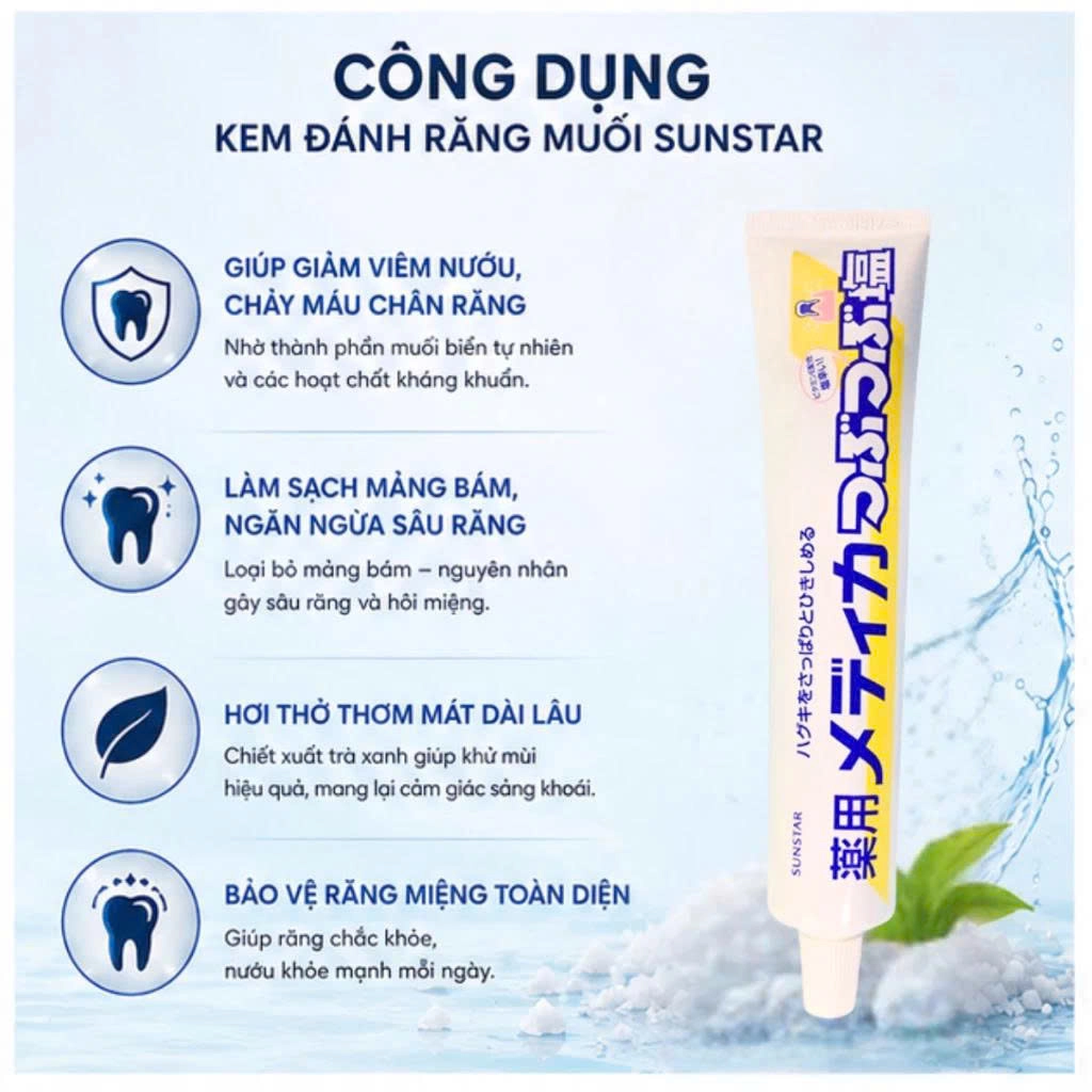 Kem Đánh Răng Muối Sunstar Nhật Bản 170G Làm Sạch Sâu, Hỗ Trợ Trắng Răng