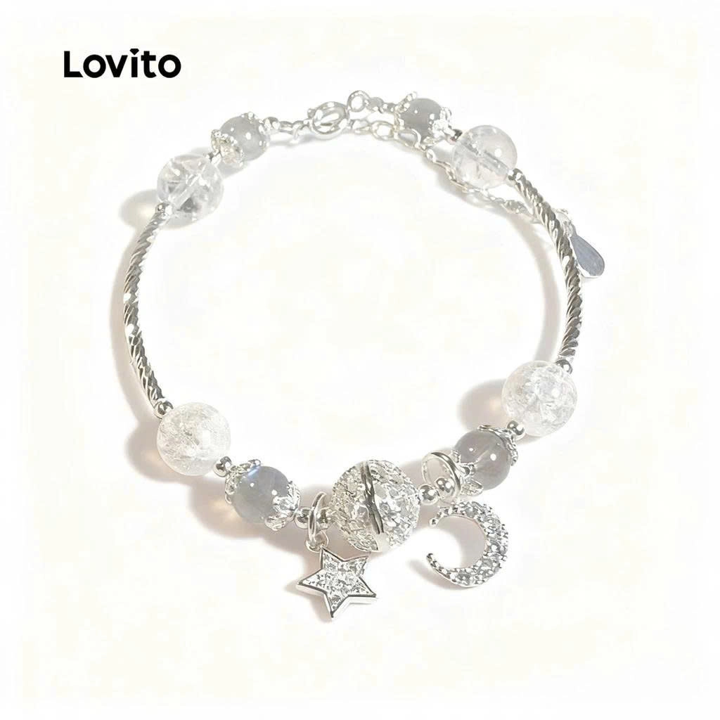 Lovito Vòng tay thông thường Vòng tay kim cương giả hình ngôi sao trơn dành cho nữ LFA06110