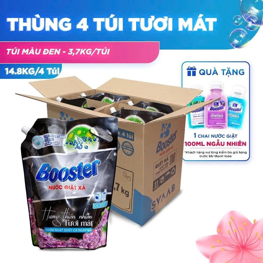 Nước Giặt Xả Booster Hương Thiên Nhiên Tươi Mát, 3,7KG/Túi, Nước Giặt Xả 2in1