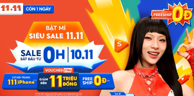 Shopee 11.11: Cơ Hội Trúng 111 iPhone, Voucher Xtra 11 triệu, Freeship 0Đ