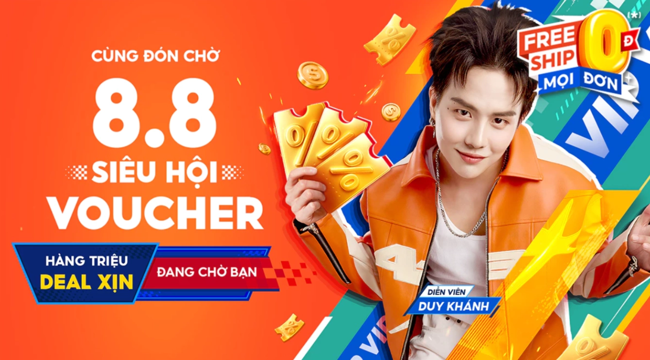 Shopee 8.8: Siêu hội Voucher tới 1,8 triệu, Đồng Giá 9K, cứ mua là Freeship!
