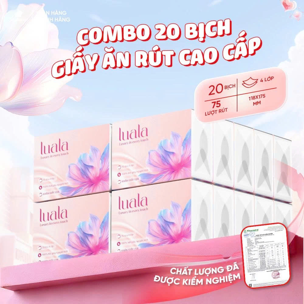 Thùng 20 gói giấy ăn LUALA cao cấp 4 lớp khăn giấy ăn rút mềm mại siêu dai